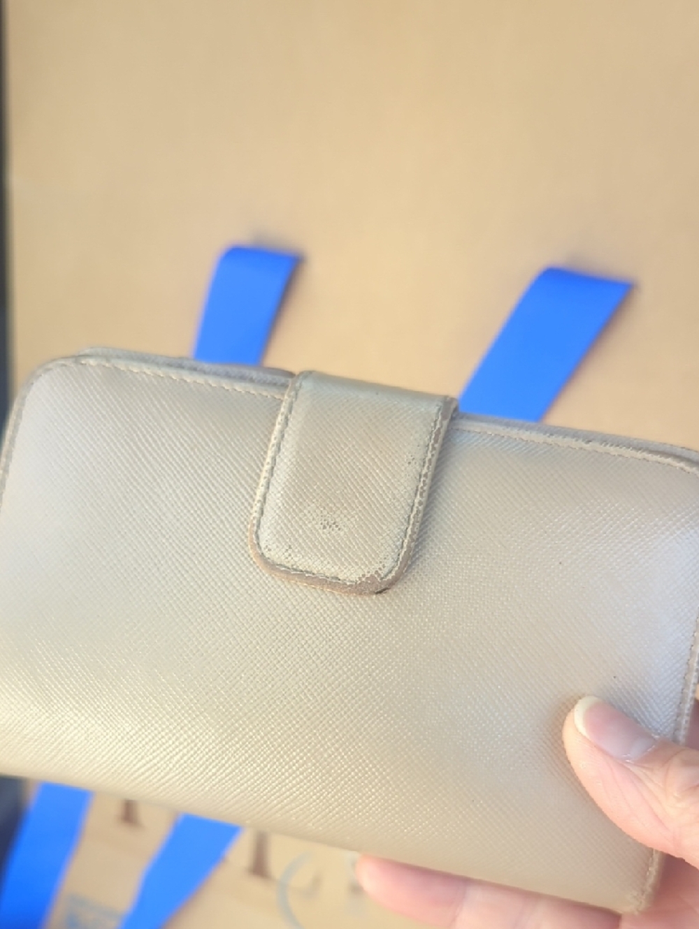 Prada Metallic Taupe Zip-Around Wallet with Gold Logo - Picture 3 of 5